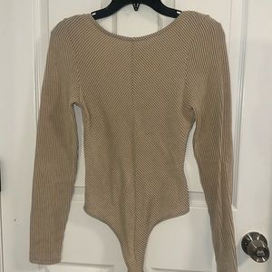 Tan stripe long sleeve bodysuit, super stretchy & comfy
